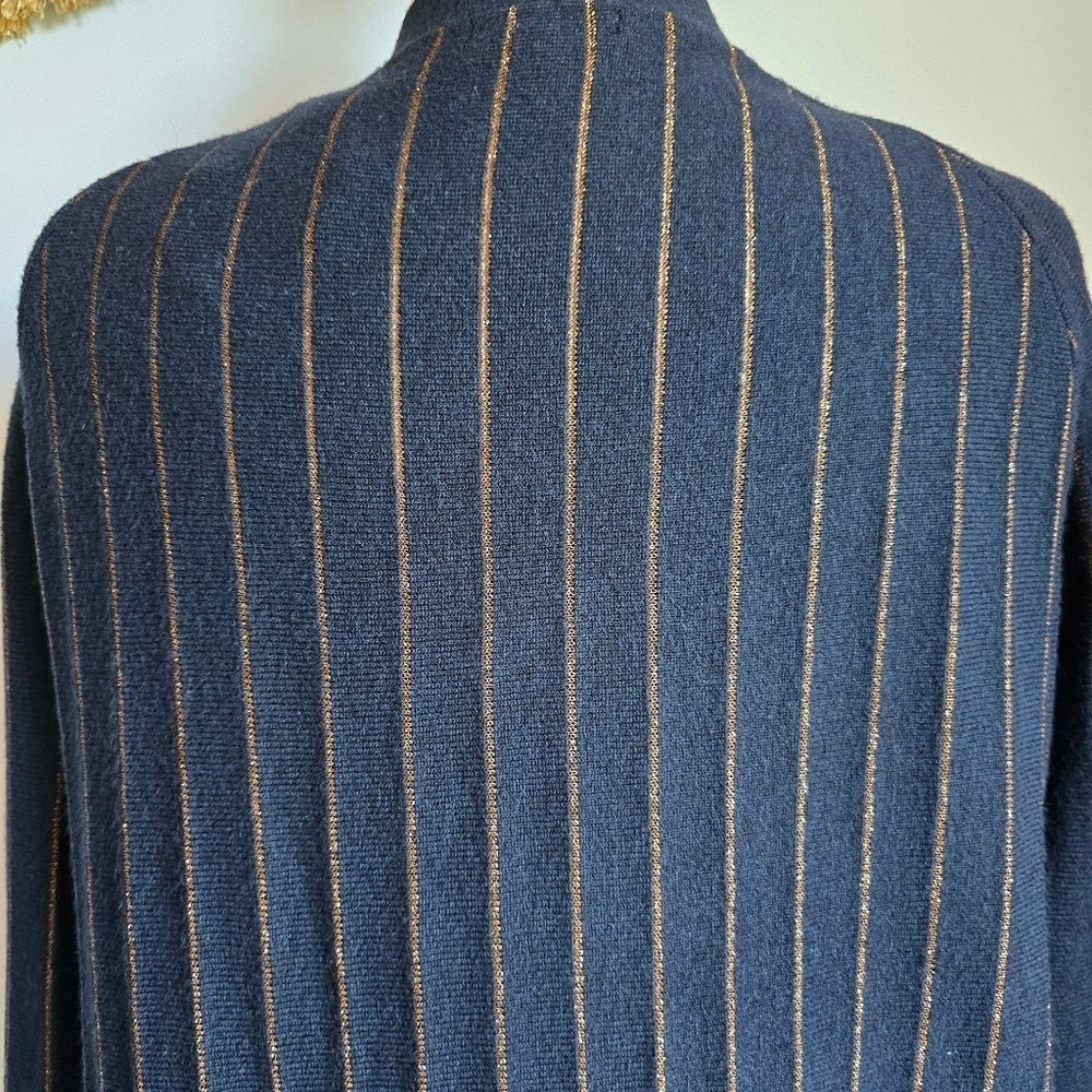 FRNCH Paris Navy Gold Shimmer Stripe Open Front Cardi Sweater SZ Medium Preppy - Picture 7 of 10